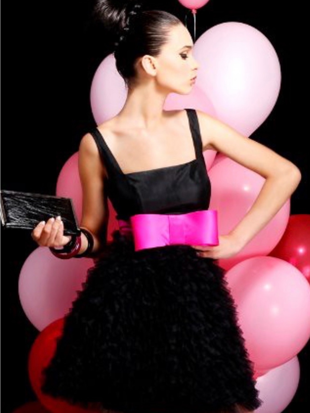 Sherri Hill Black Dress with Hot Pink Bow